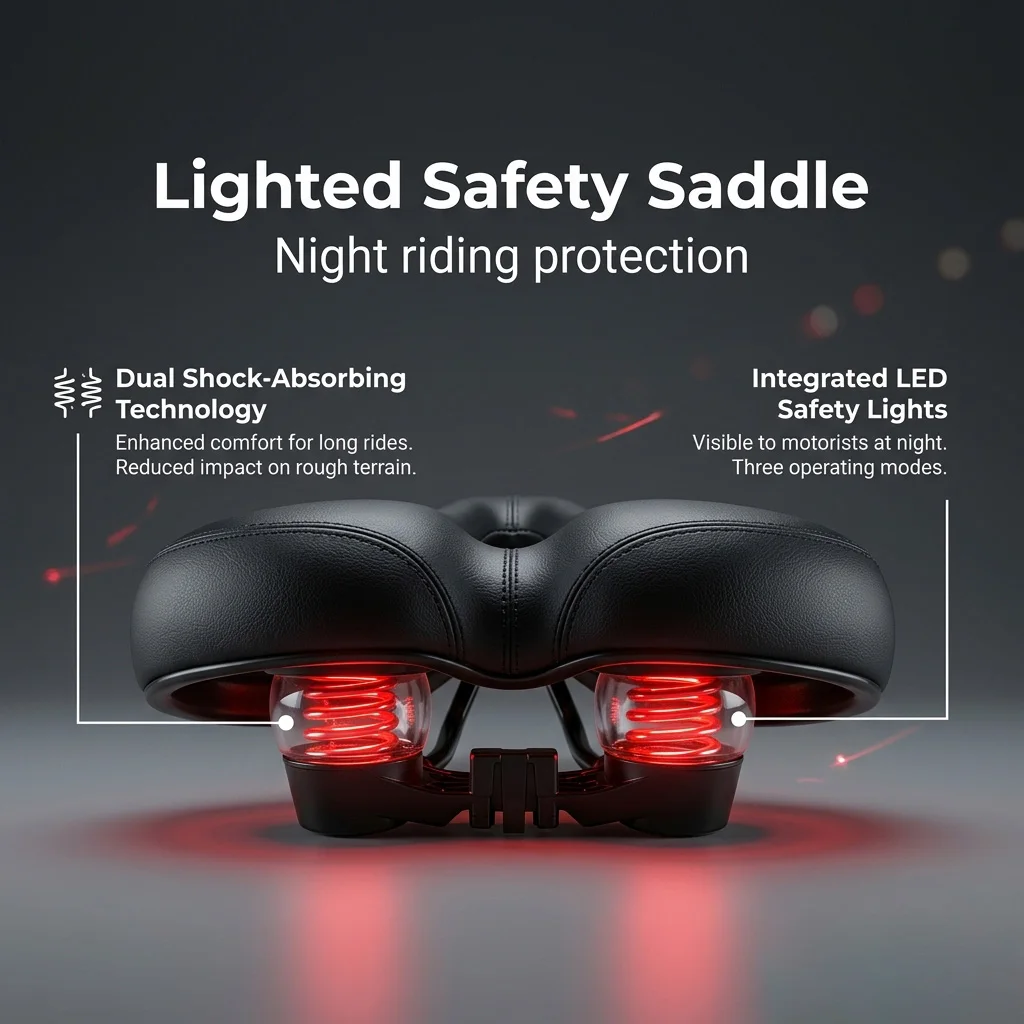 Wide Comfort E Bike Saddle with Spring Suspension and Warning Lights Oversized Waterproof Bicycle Seat for Long Ride Comfort