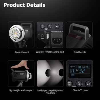 Godox MS200V 2.4G Built-in Wireless Receiver Lightweight Bowens Mount Photography Studio Flash Light detail image
