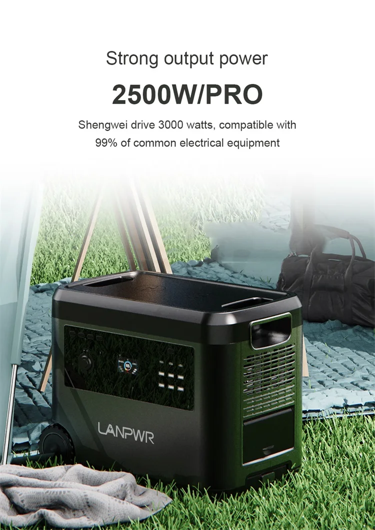 LANPWR 2500W Portable Power Station, 2160Wh LifePo4 Solar Generator, 15W Wireless Charging, 14 Outlets, 65 Mins AC Fast Charging, for Balcony Solar System, Camping, RV Trip, Outdoor Party, Home Use – Black and Orange