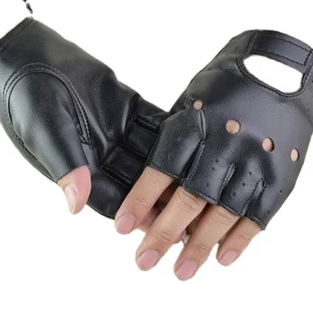 1 пара черные женские перчатки без пальцев из искусственной кожи