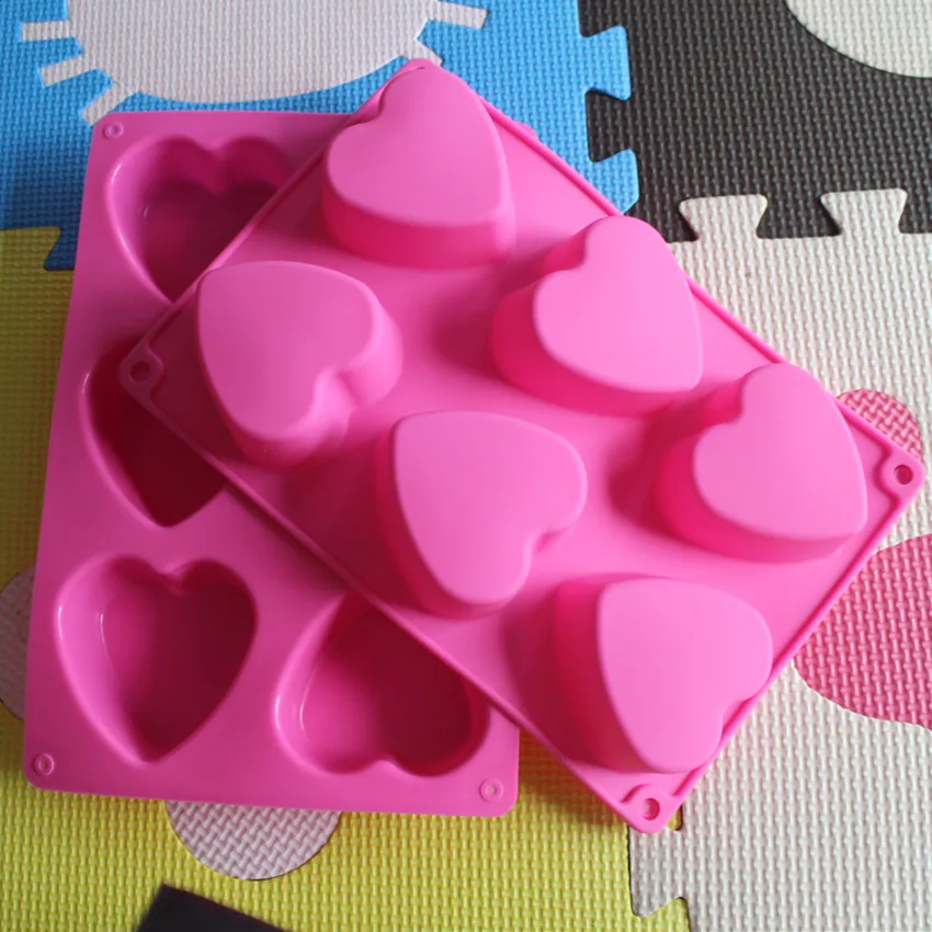 6 Holes Heart Shaped Silicone Mold For Chocolate Cake Jelly Soap Baking Tool G 