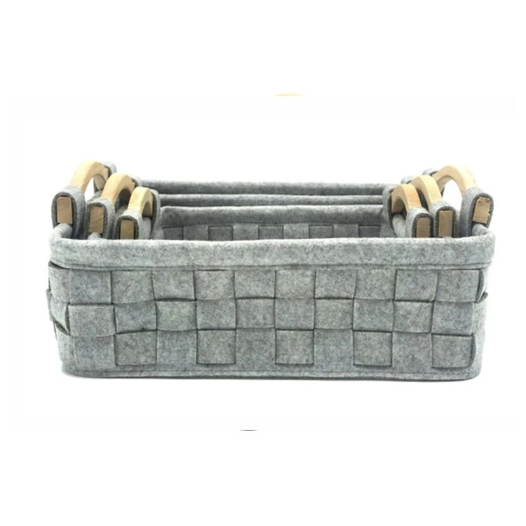 2019, модная корзина для хранения из войлока с деревянной ручкой