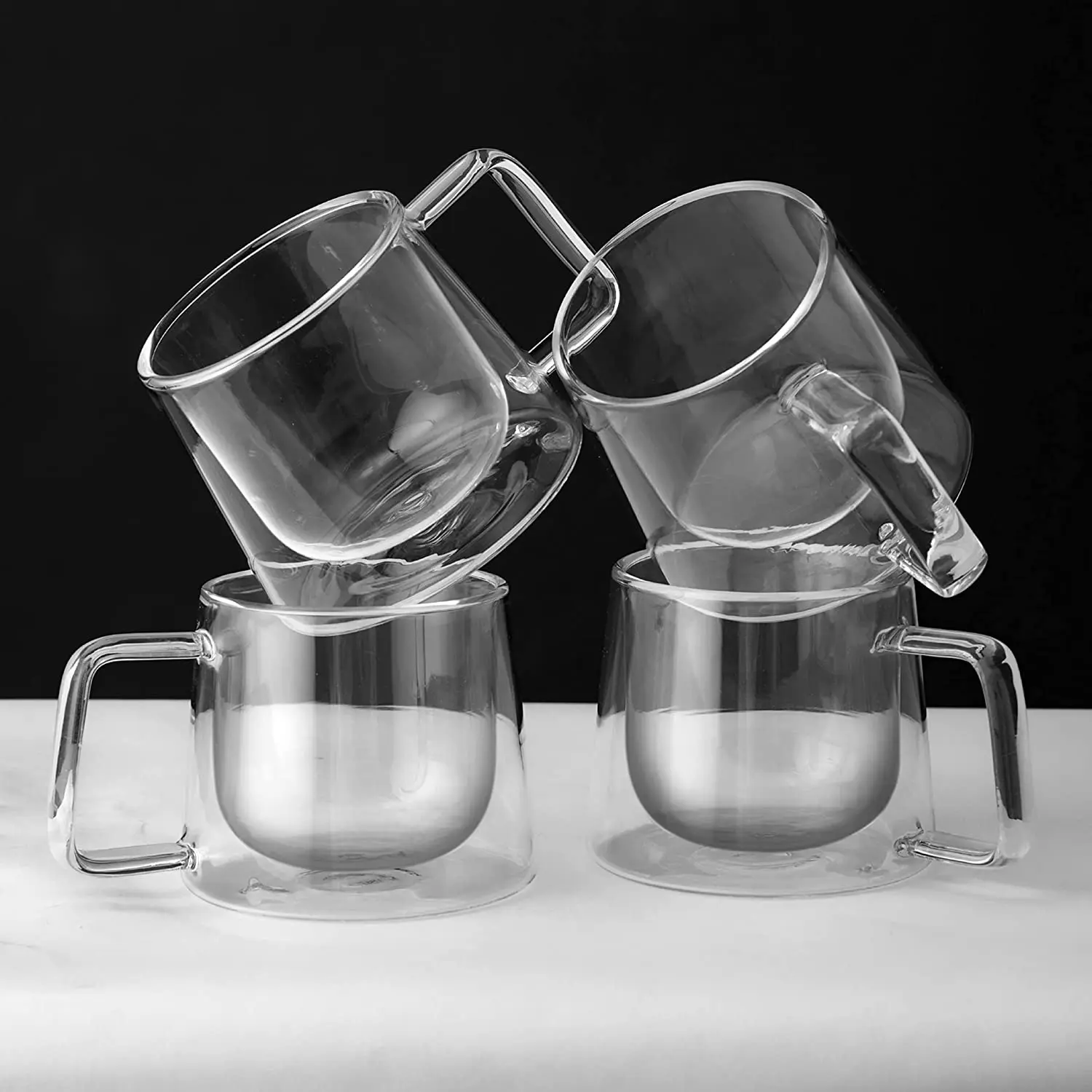 Modern 180ml Transparent Double-Wall Espresso Coffee Set Heat Resistant Glass Cup with Handle for Coffee & Tea