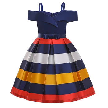 New Arrival Manufacture Childrens Clothing For 8 To 12 Years Girls Short Sleeved Striped Bowknot Featured Summer Dress