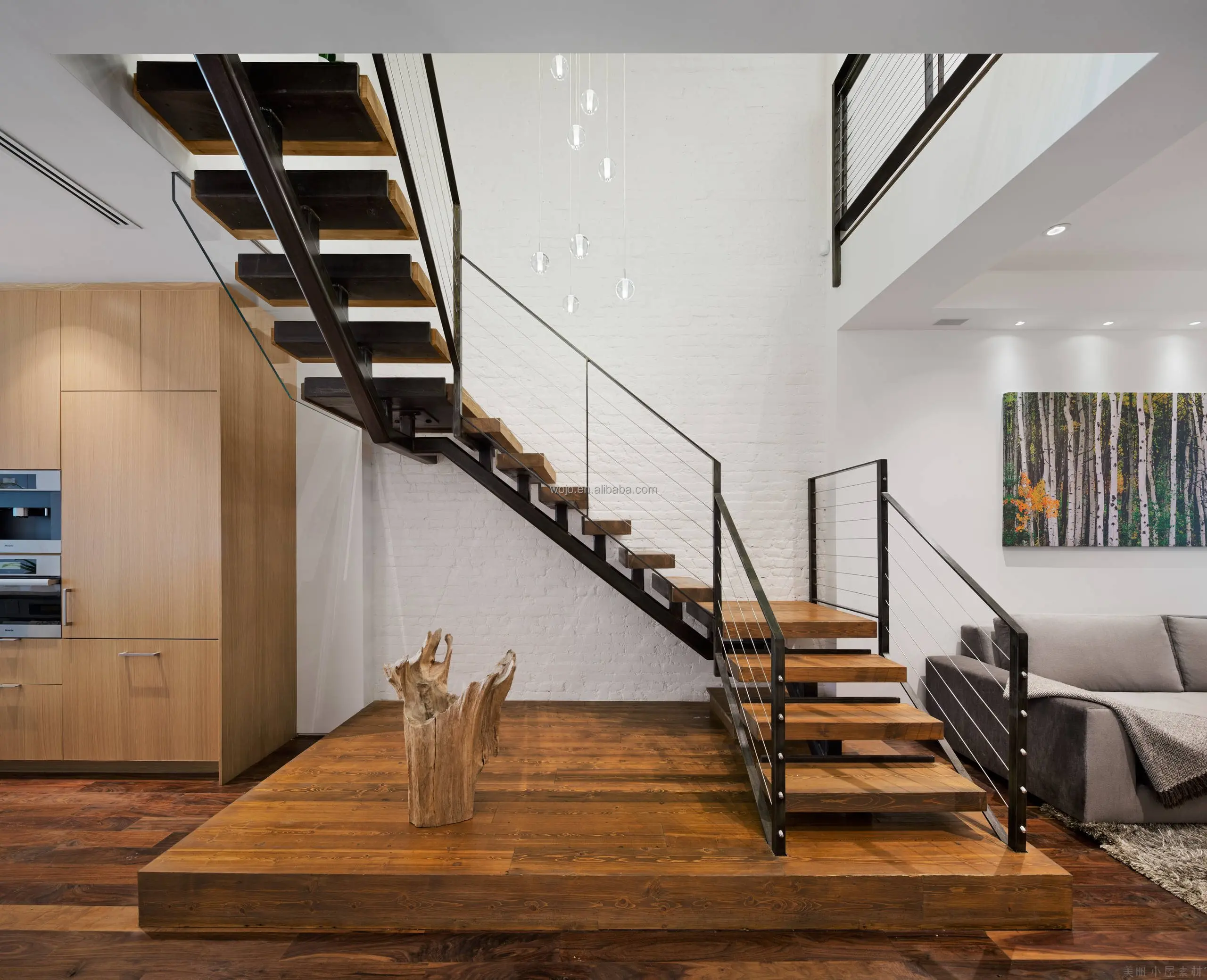 Weijia Modern Prefabricated Spiral Floating Iron Stairs for Villa Indoor Use Wooden Glass Materials Designed Concrete Drawings