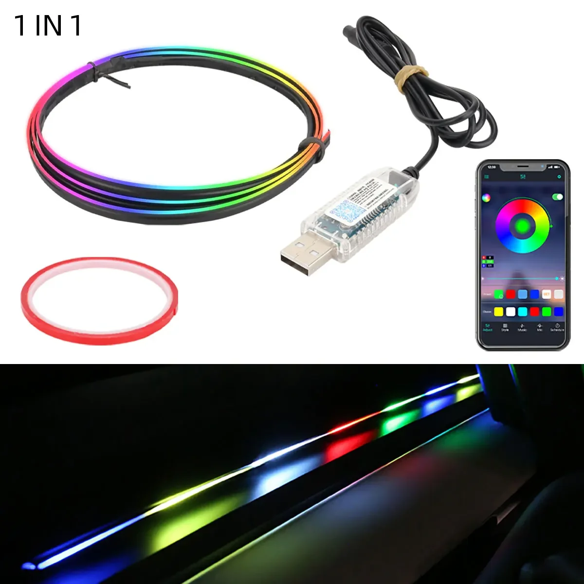 USB Car Foot Symphony Ambient Lighting Kit Interior App Controlled Decorative Atmosphere Light Strip for Car Central Control