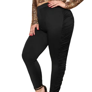 Over Size Fashion Women Casual Mid Waist Pleated Ripped Plus Size Stacked Leggings