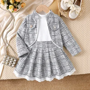 Kids Clothing 2026 Spring Autumn Kids Wear Long Sleeve Jacket Bottoming Shirt Short Skirt 3pcs Suit Girl Clothes