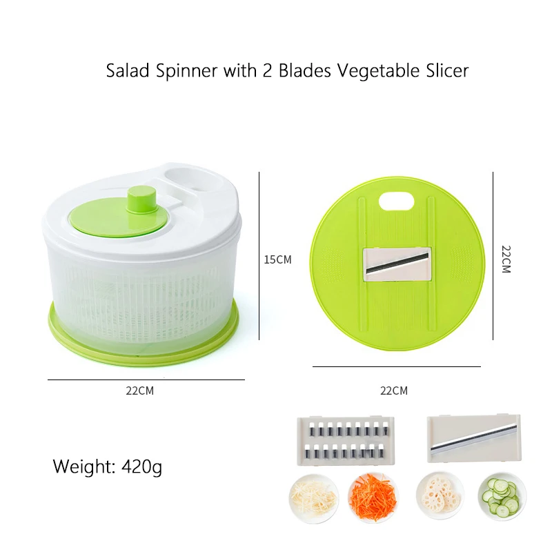 Кухонная корзина для слива 360 градусов ручная многофункциональная сушилка салата с 2 лезвиями овощерезка