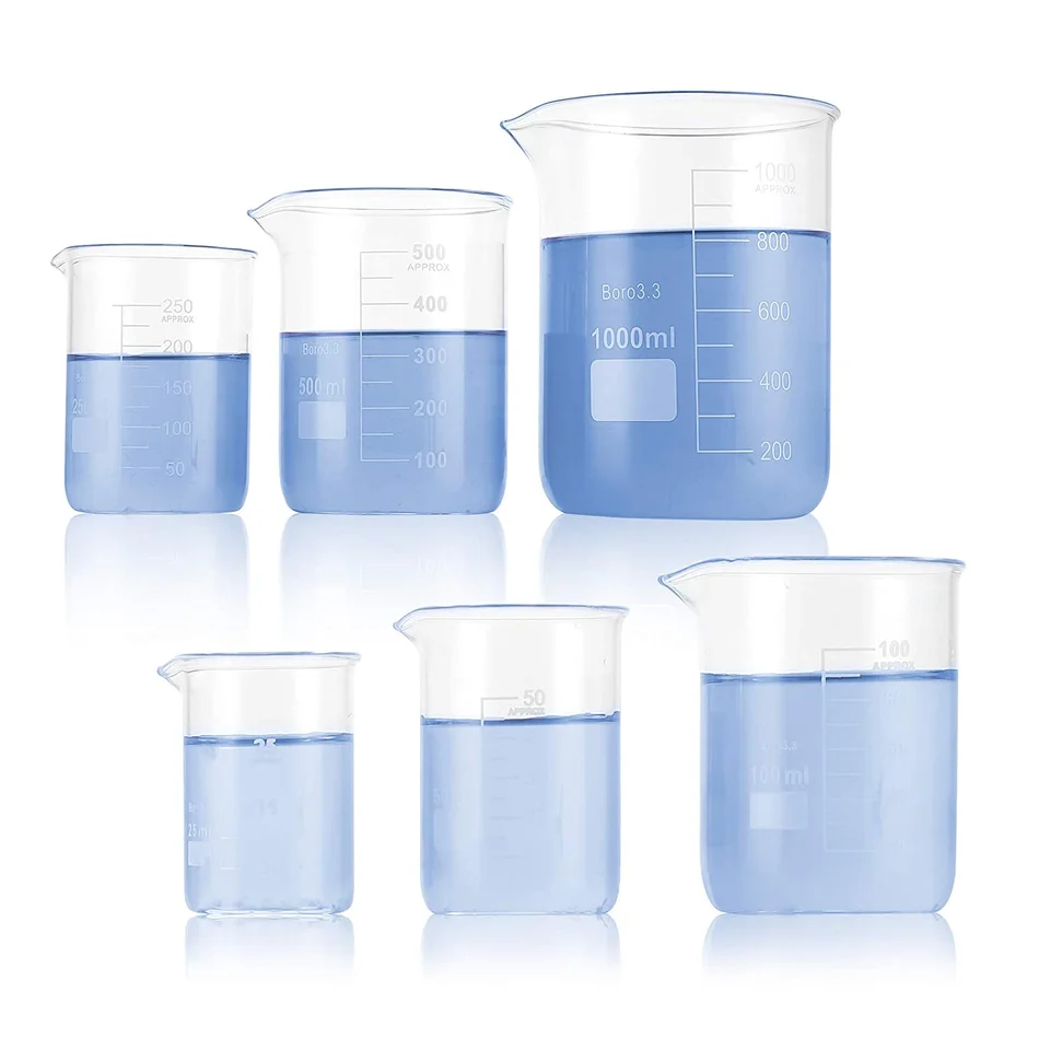 Factory Sale 50ml 100ml 250ml 500ml 1000ml Glass Beakers Lab Liquid Measuring Device With 6643