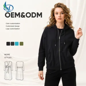 Women's Autumn and Winter Jacket with Fleece Warm Zipper Cardigan Casual Solid Color Hooded Sweatshirt