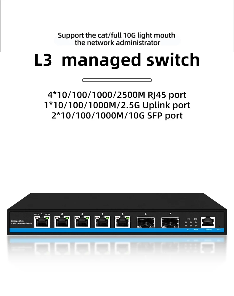 5 Port 2.5G Gigabit Managed PoE Desktop Network Switch With 2 10G SFP Slot Uplink VLAN Managed supplier