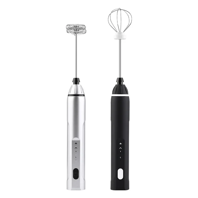 1pc Handheld Electric Milk Frother, White, Electric Whisk Coffee Mixer,  With 2 Replaceable Stainless Steel Stirrers, 3 Speeds, Usb Rechargeable  Milk Foam Maker, Suitable For Coffee