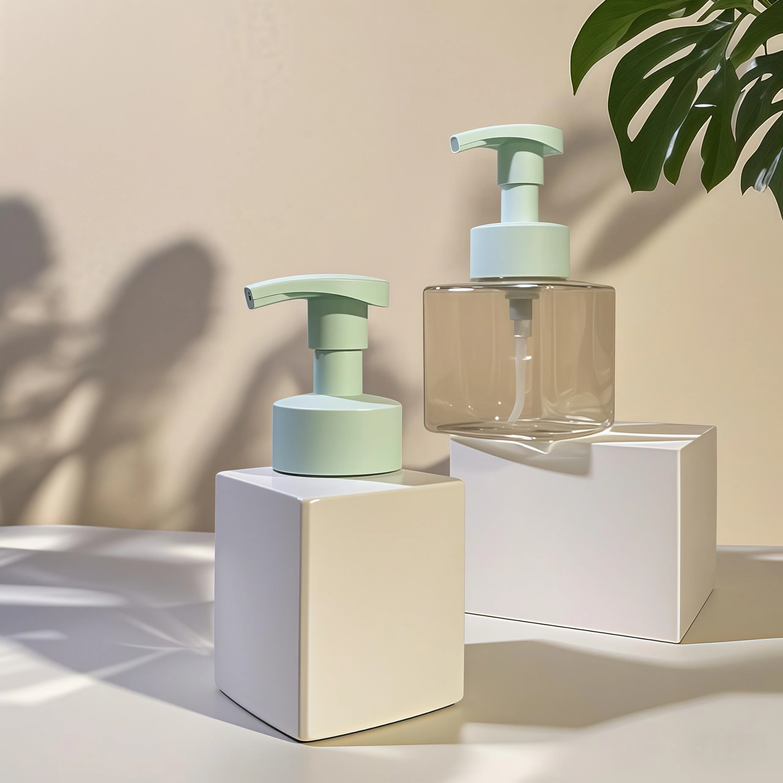 Square Cosmetic Lotion Pump Bottle with PET Material and Press Pump for Skin Care Packaging