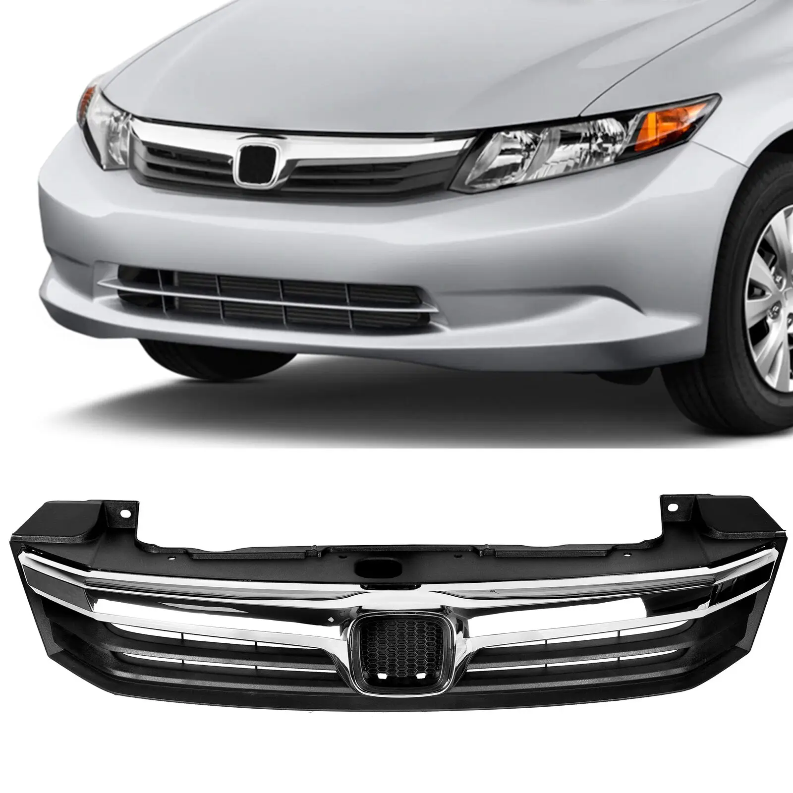 oem auto parts car front body kit front bumper cover upper grille with chrome molding for honda civic sedan 2012