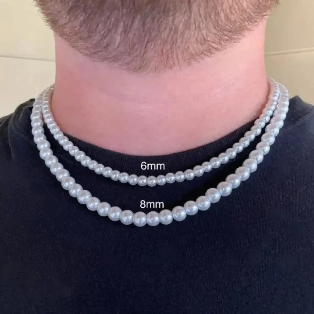 Collar de perlas blancas de agua dulce para hombre, 6mm, 8mm, 40cm, 45cm,  50cm, 55cm, 60cm, venta al por mayor| Alibaba.com