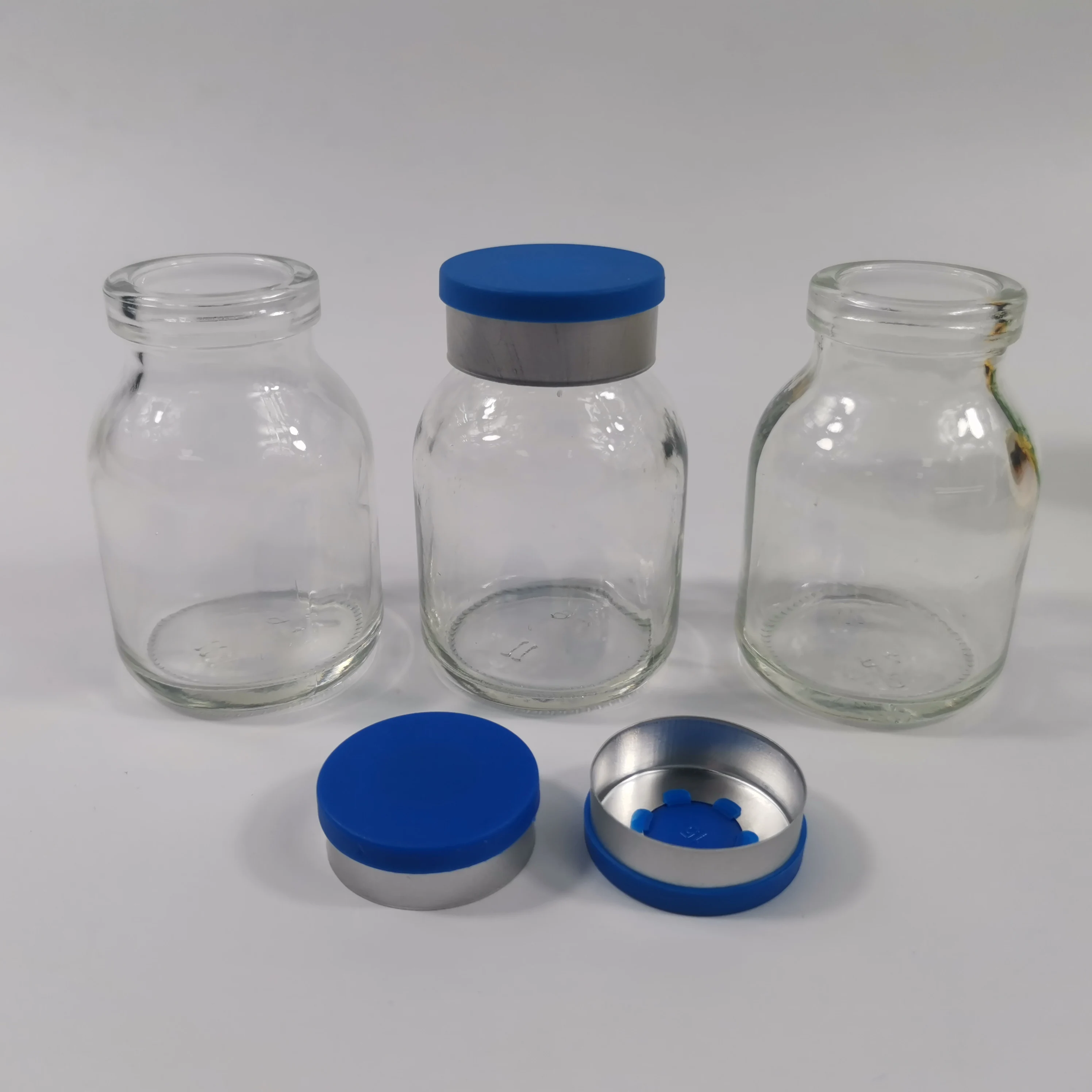 Amber Clear 50ml 100ml Veterinary Medicine Glass Vial Moulded Bottle With Caps and Rubber Stopper