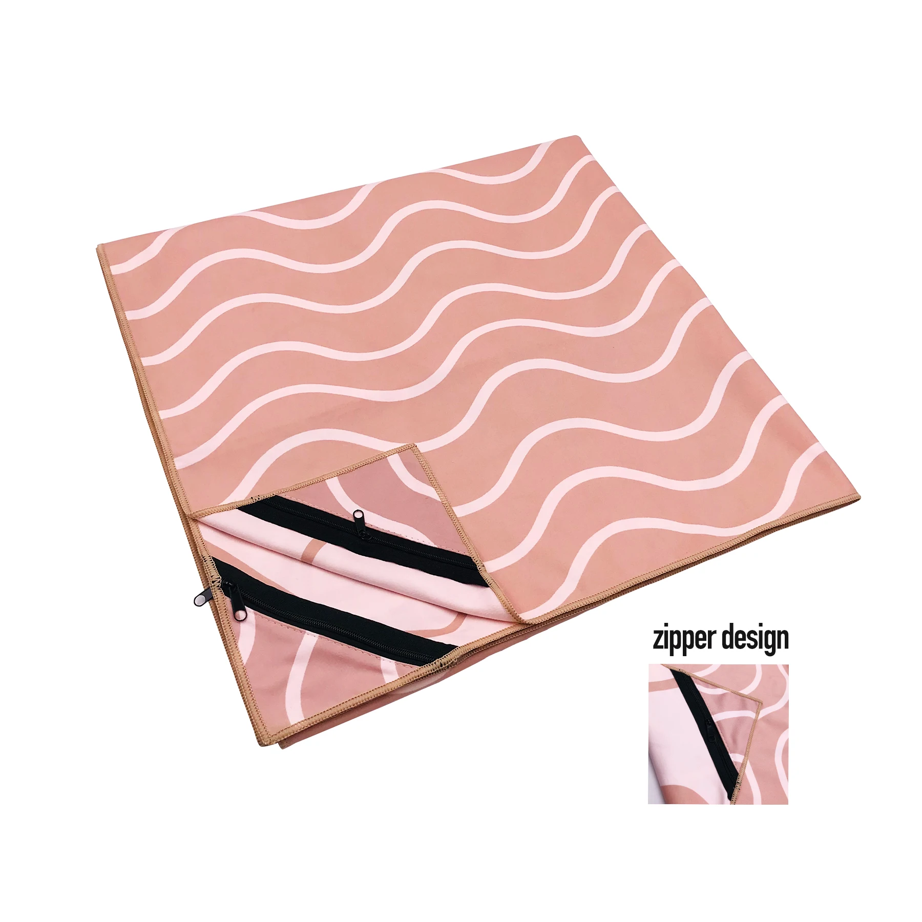 Custom Design Recycled Quick Dry Rectangle Zip Sand Free Microfiber Beach Towel with Zip Pocket
