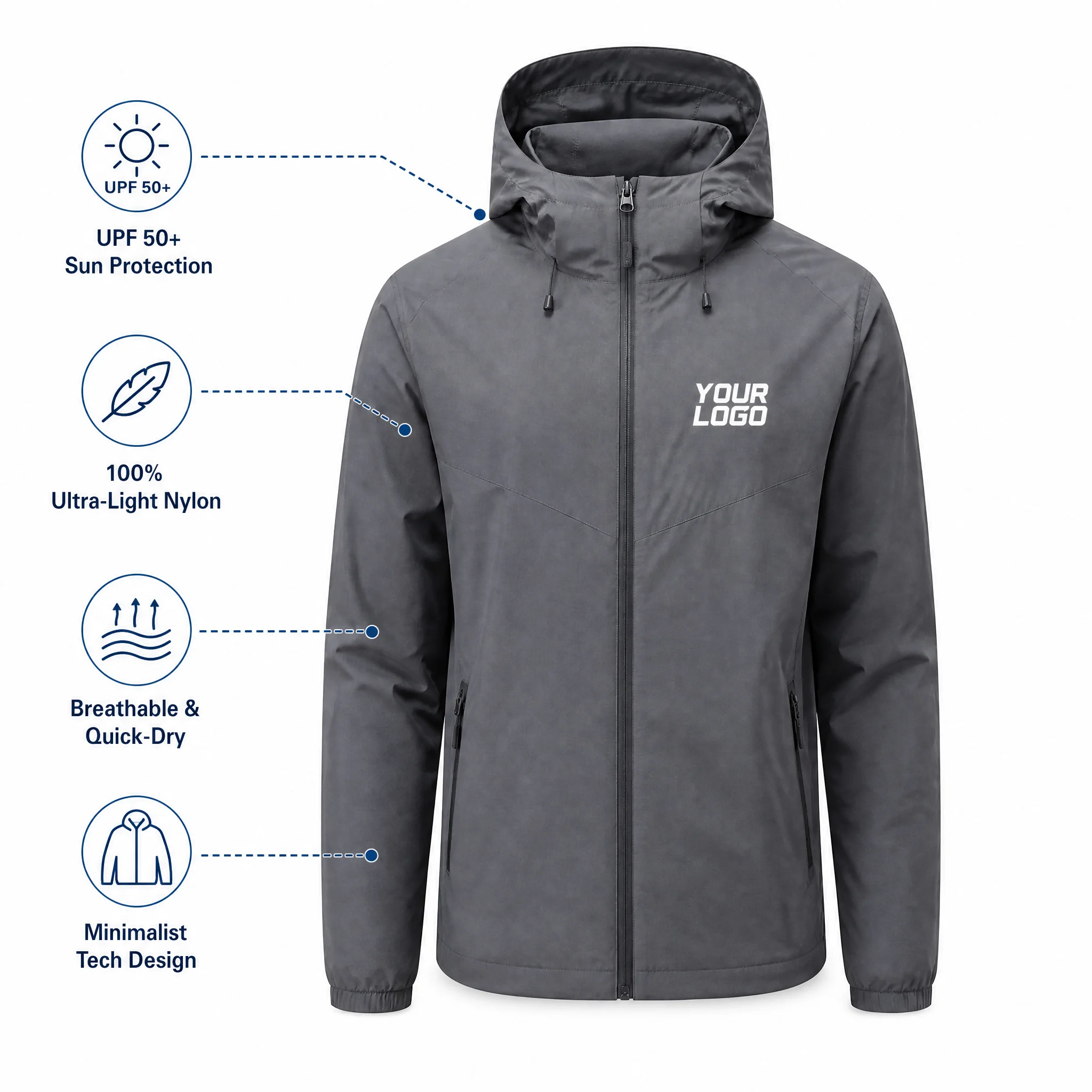 Y48 Summer Outdoor Unisex Quick-Drying Breathable Sun Protection 100% Nylon Crew Neck Appliques Zipper Closure Logo Printed