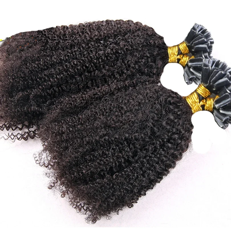 Afro Kinky Curly U Nail Tip Hair Extensions 100 Strands Per Pack Brazilian Remy Human Hair Extension 8inch-30inch_voghion.com