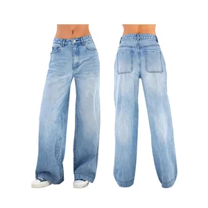 European American Cross-Border Trade Women's Vintage Denim Boot Cut Loose High Waist Breathable Quick Dry Handmade Jeans