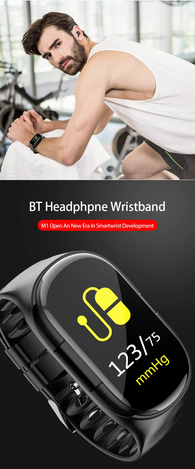m1 smart bracelet with tws earbuds bt 5.0