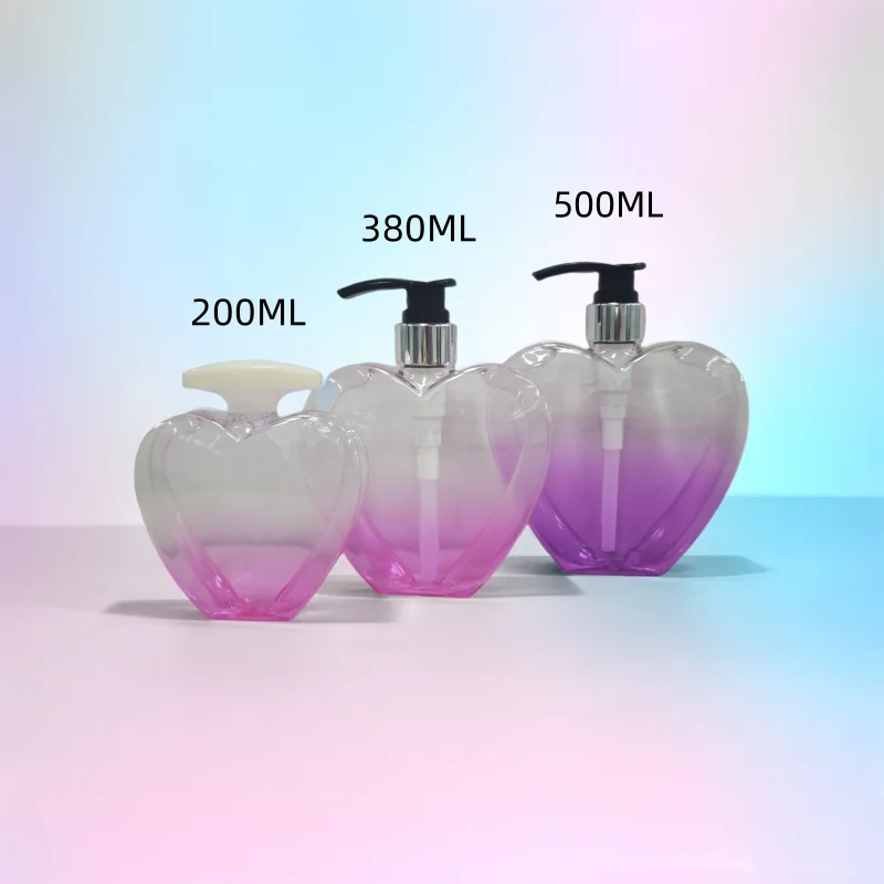 Luxury 50ml 200ml 380ml 500ml Petg Shampoo Shower Gel Cosmetic Packaging Plastic Heart Shaped Bottle