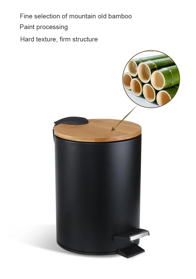 Мусорная корзина для ванной комнаты с педалью, Экологически чистая бамбуковая крышка, мягкая, закрывающаяся, новый дизайн, 0,8 галлонов/3 л сталь со съемным внутренним ящиком