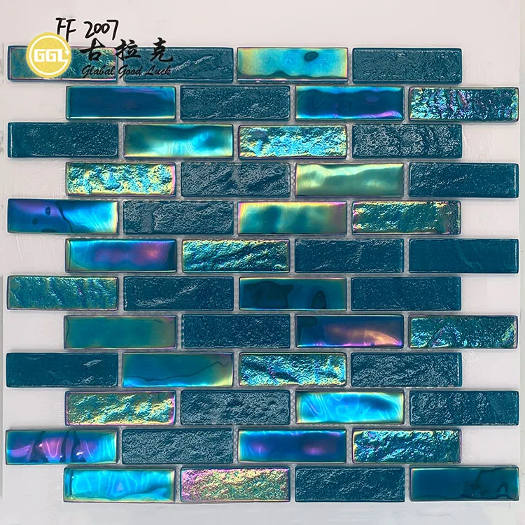 Rainbow Customize Square Blue brick Tile Pool Iridescent Tile Swimming Pool Glass Mosaic