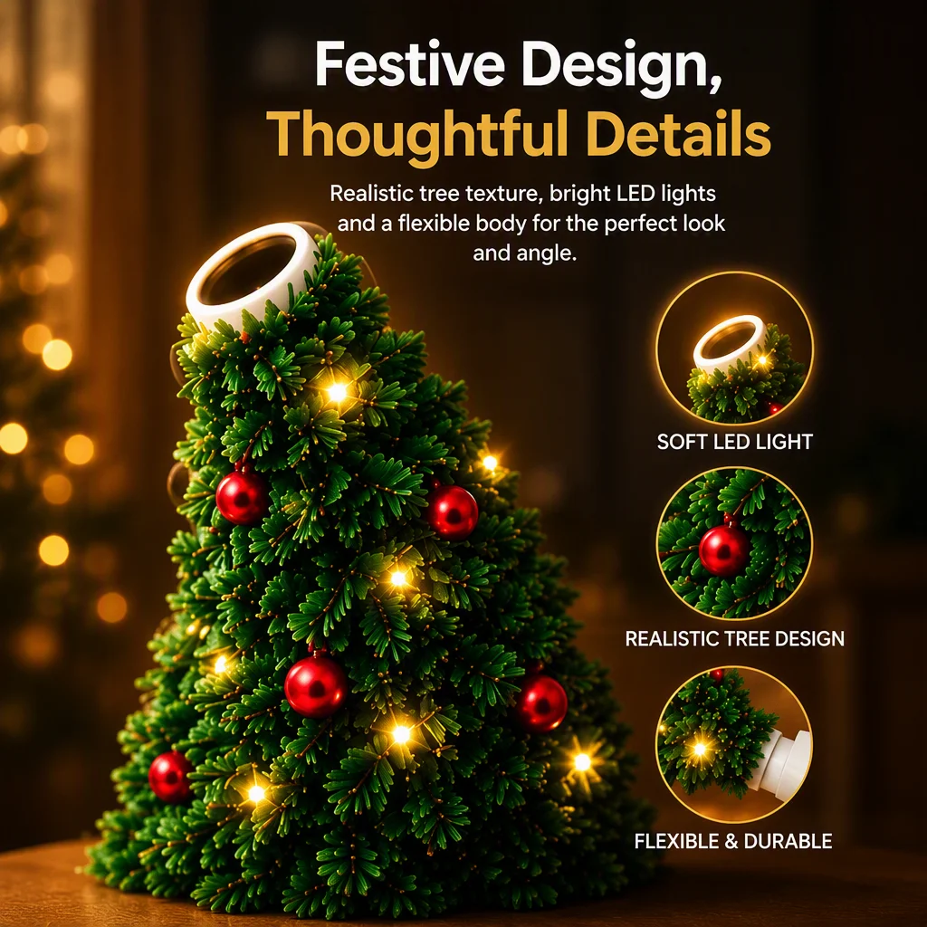 Portable LED Christmas Tree Projection Light USB Projector Holiday Decoration for Indoor Festive Atmosphere