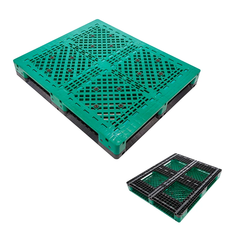1.2m X 1m Heavy Duty Recycled Plastic Euro Pallet Single Faced 4-Way Racking Pallets with 14 Steel Tubes for Storage Logistics