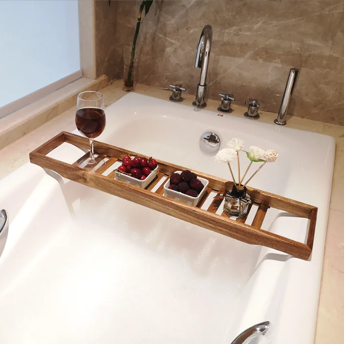 Custom Bamboo Design Bathtub Caddy Tray Bathroom Accessories Bathtub Rack Wood Bath Table Bamboo