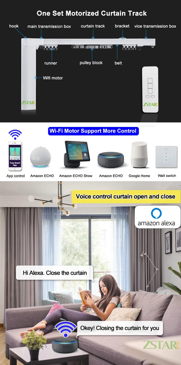 Wireless remote control wifi motorized curtain smart electric curtain for home