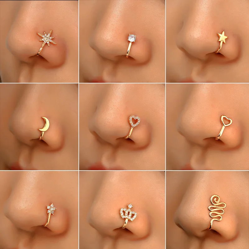 Buy DISHIS 18K/14K Gold and Diamond Designer Nose Ring For Women, Nose Rings  For Women and Girls at Amazon.in