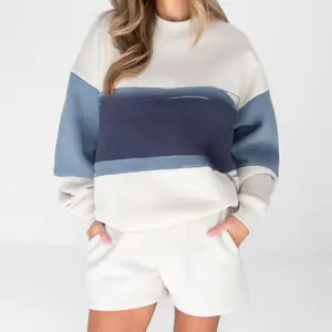 OEM Custom Embroidered Color Block Hoodie Streetwear High Quality Sport Gym Fleece Pullover 100% Cotton Oversized Women's Hoodie