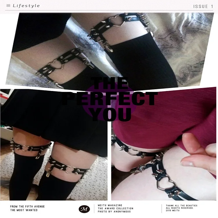 Garters Stocking Suspender Belts Punk Hip-hop Heart Shape Garter Leg Loop  Foot Ring Strap Stock Girls Harajuku Garters Belt