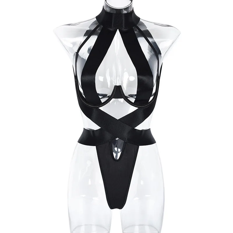 Hot One Piece Ladies Sexy Seductive Harness Bondage Teddy Lingeries Club  Wear Atacado Cut Out Black Bandage Bodysuits Lingerie