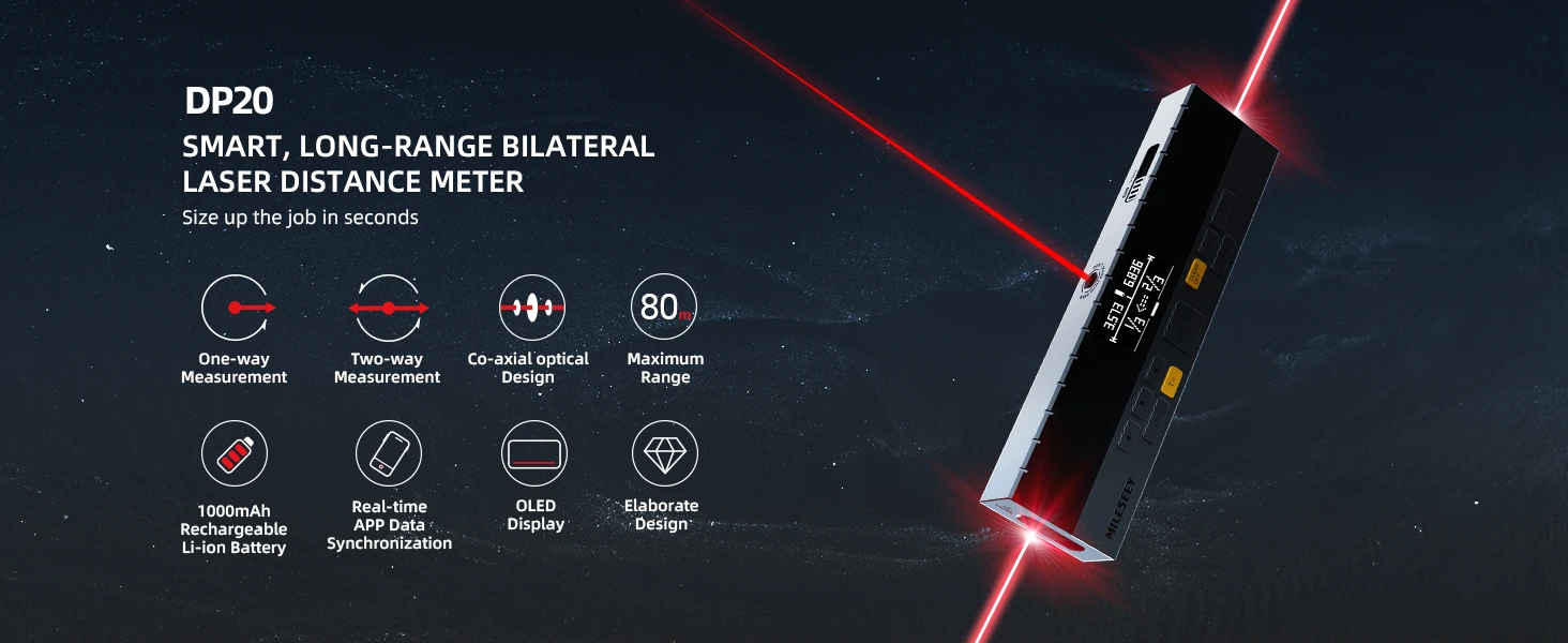 120 Metri Misuratore Laser MiLESEEY DP20 Pro Gen-2 - Distanziometro 120m Doppio Raggio, Ricaricabile Con APP Strumento Misura App - 6
