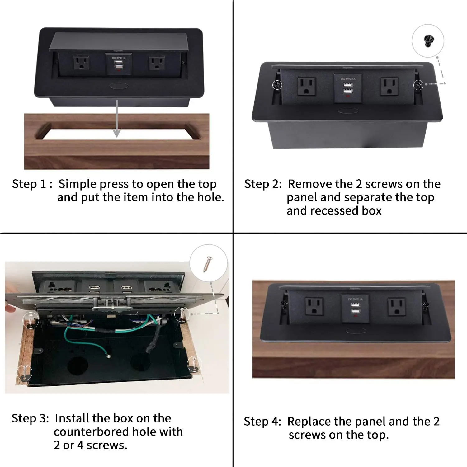 US Standard Conference Table Damped Soft Open Pop up Socket Floor Table Socket with 3AC Power Outlet 2 Usb Charging