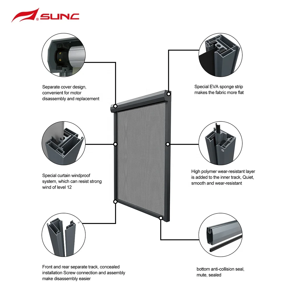 China Motorized Patio Screen Fly Screen Mesh Automatic Retractable Zip Track Screen