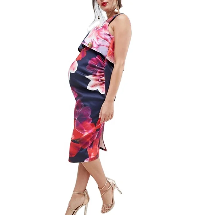 Maternity Clothes Pregnancy Dress Floral Elegant Formal in Fancy Woven  Nursing Dress for Breastfeeding