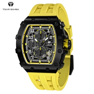 2023 TSAR BOMBA Fashion Luxury Quartz Seiko Chronograph Tonneau Wristwatch Men Stainless Steel Case Sapphire Crystal 5ATM