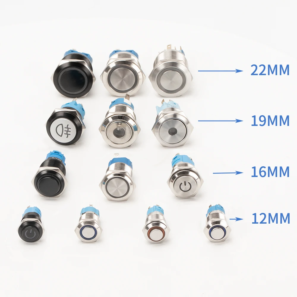 Waterproof Stainless Steel Push Button Switch ON-OFF Latching/Momenatry Electronic Push Button Switch 12MM/16MM/19MM/22MM