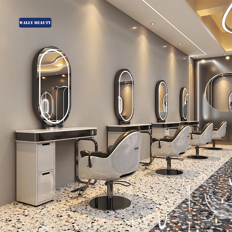 Комплект Мебели для салона красоты Wallybeauty золотистый салонный парикмахерский зеркало парикмахерской станция с шкафом хранения
