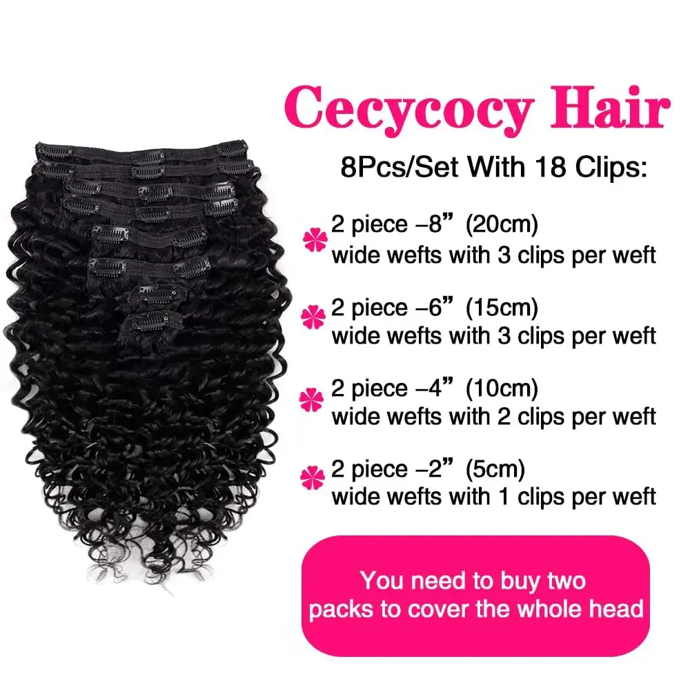 26 Inch Deep Water Wave Clip In Hair Extensions 100% Real Human Hair Natural Black Color_voghion.com