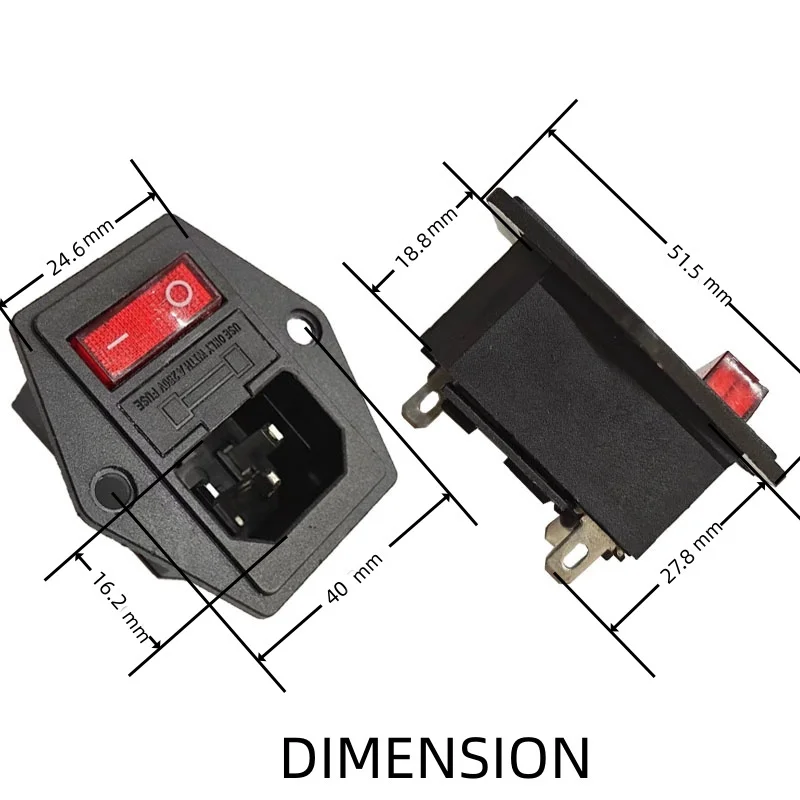 Cpu Inlet Plug IEC320 Computer Mount Inlet C14 AC Socket 3pin 250V Rocker Switch Red ...
