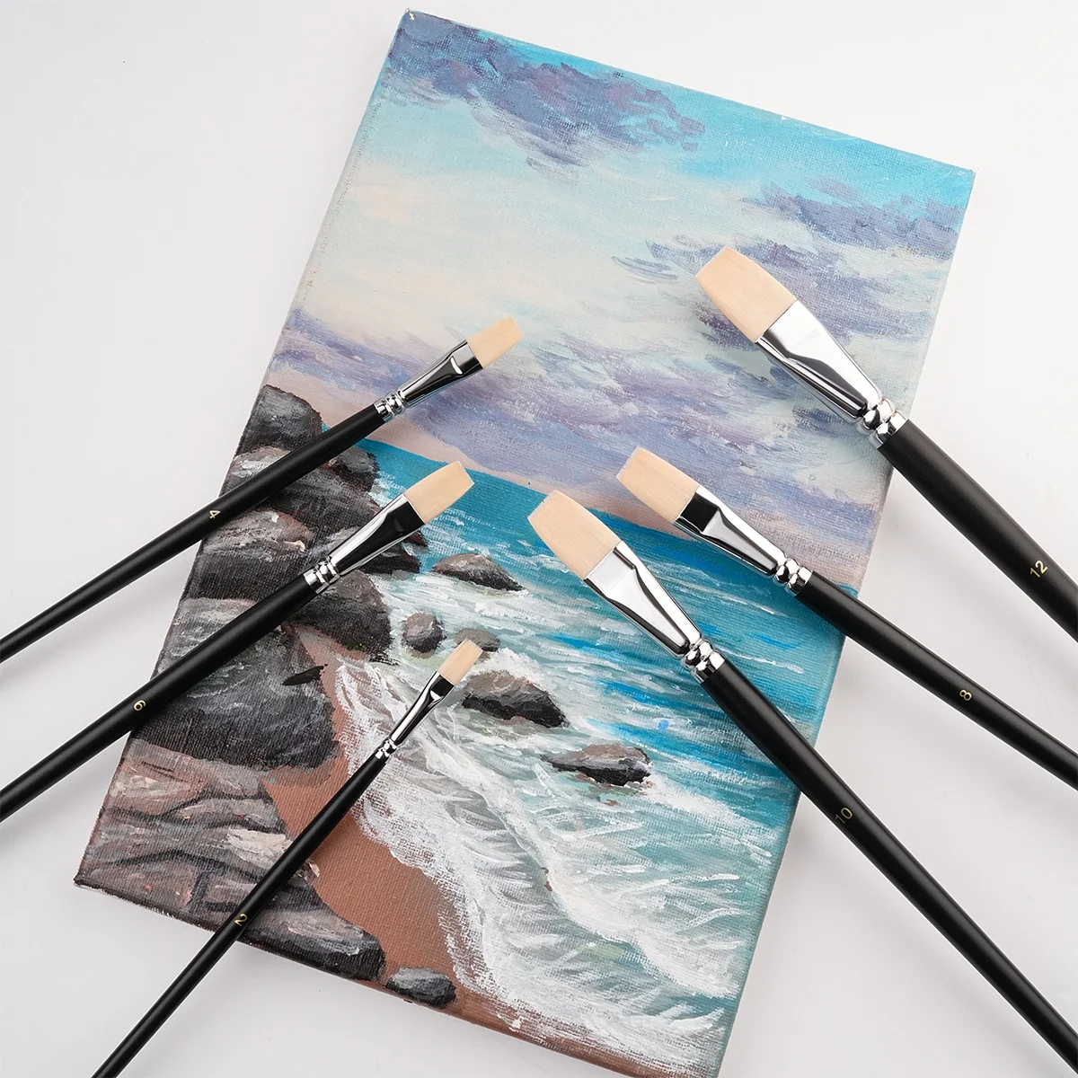 2024 кисти для рисования с логотипом на заказ белые синтетические гуаши акриловая кисть оптовая продажа набор Плоских кистей деревянной ручкой