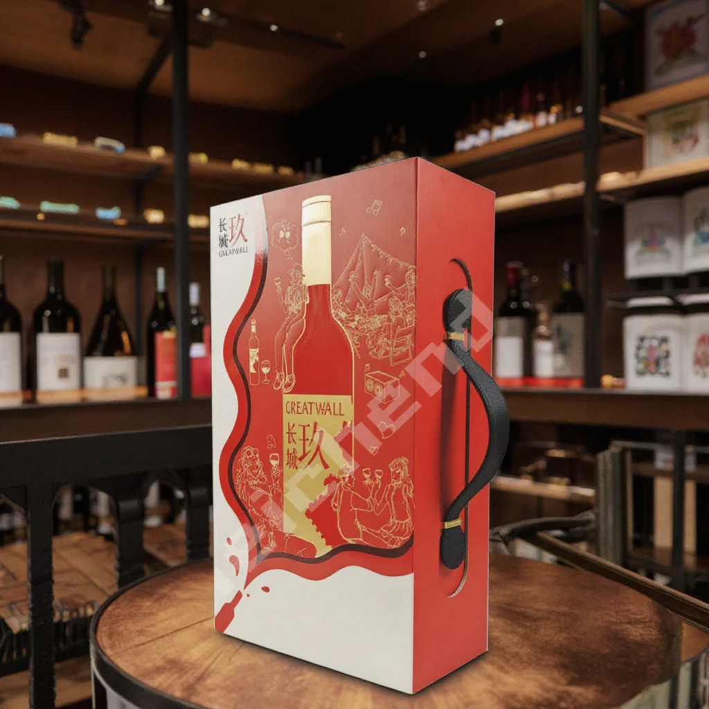 Factory Wholesale Double Bottle Wine Cardboard Gift Box With Portable Handle Magnetic Folding ...