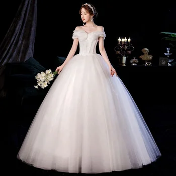 2022 spring new Korean bridal wedding dress one shoulder bandage flush bra wedding dress fluffy skirt women's evening dress