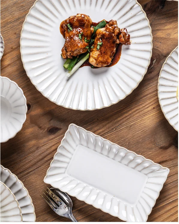 Ceramic Plate Dinner Tableware Eco-Friendly 6 8 10 Inch Bowl Coffee Mug Porcelain Dessert and Cake Plate Serving Set
